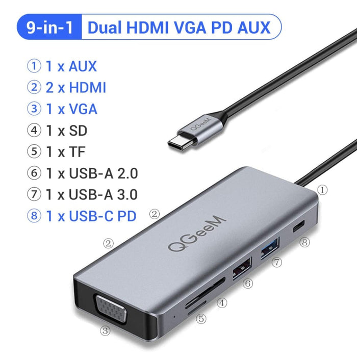 Multi Usb Hub Type c 3.0 Hdmi Vga Micro Sd Card Readers