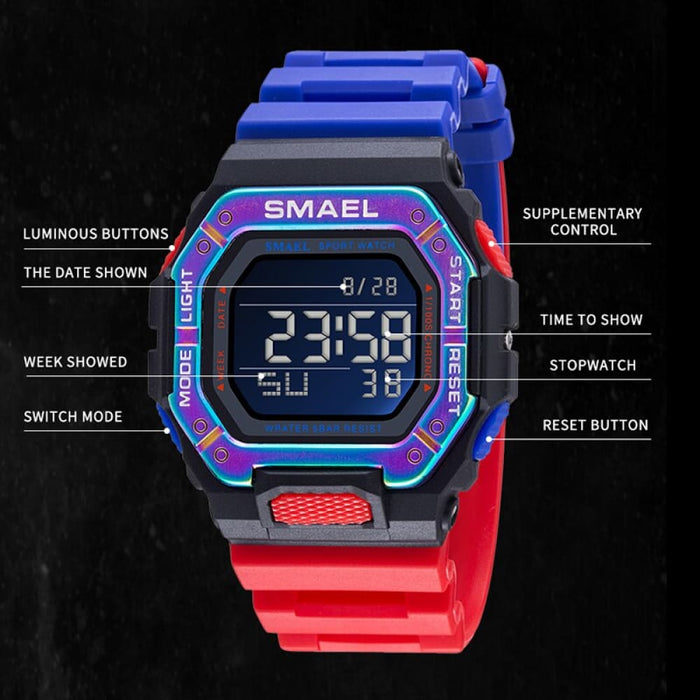 Multifunctional Digital Men Wristwatch With Rubber Strap