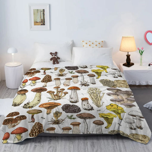 Mushroom Print Blanket Soft Plush Throw For Sofa Couch