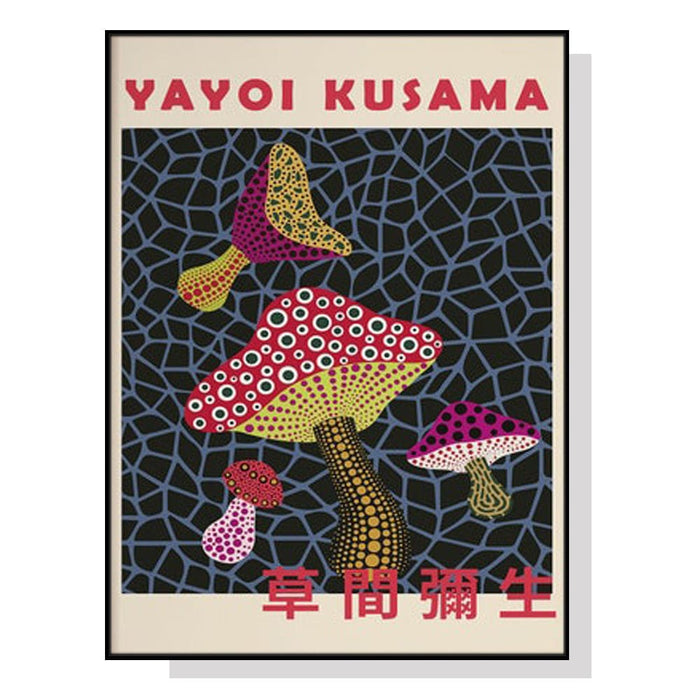 Mushroom By Yayoi Kusama Black Frame Canvas 70cmx100cm
