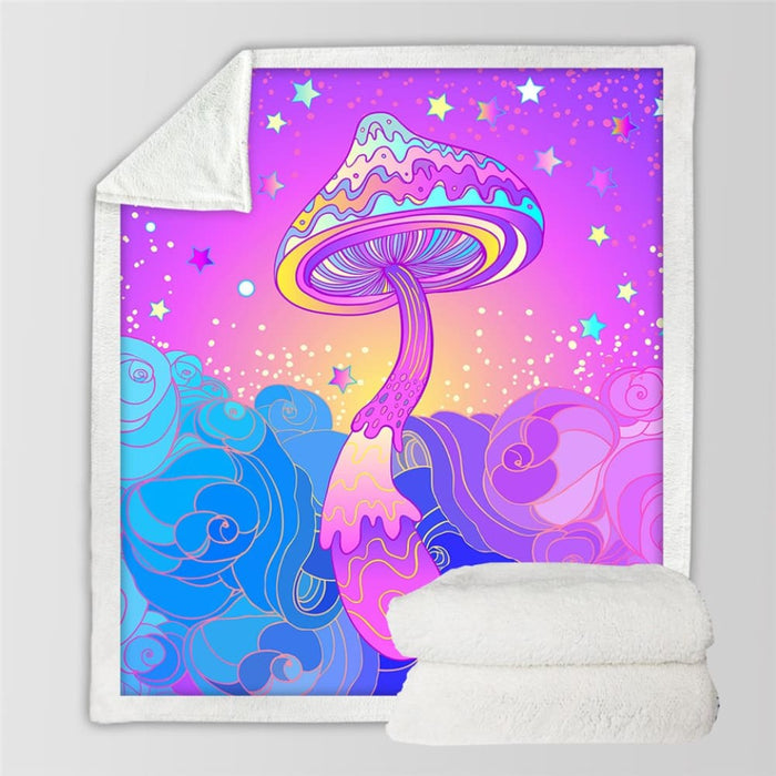 Mushrooms Bed Blanket 3d Printed Watercolour Throw Purple