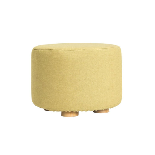 Mustard Yellow Fabric Ottoman Round Wooden Leg Foot Stool