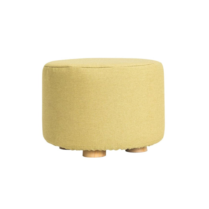 Mustard Yellow Fabric Ottoman Round Wooden Leg Foot Stool