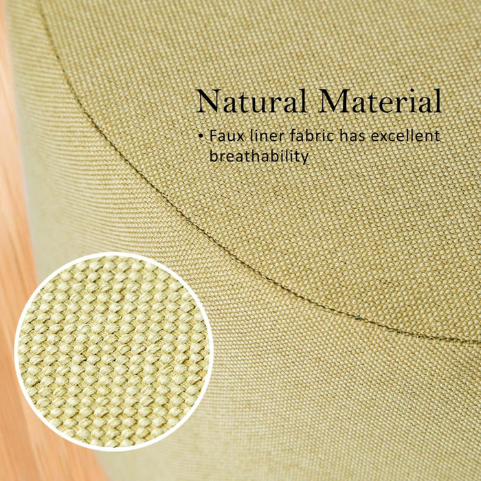 Mustard Yellow Fabric Ottoman Round Wooden Leg Foot Stool