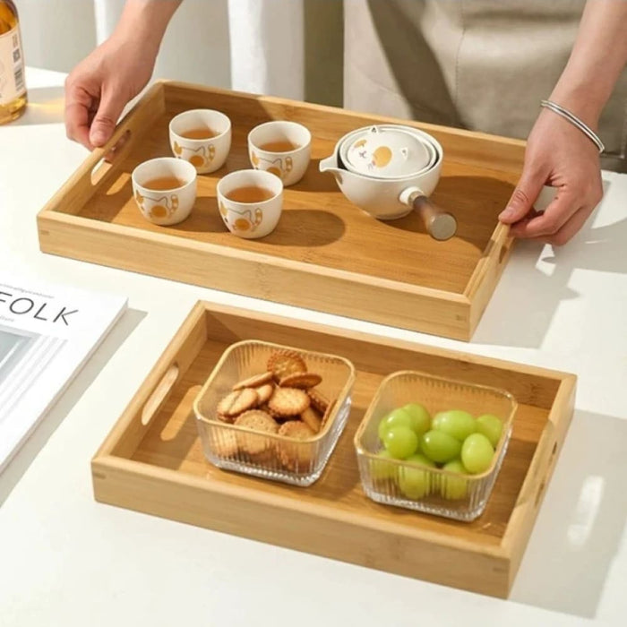 Natural Bamboo Tea Tray With Strap Handle