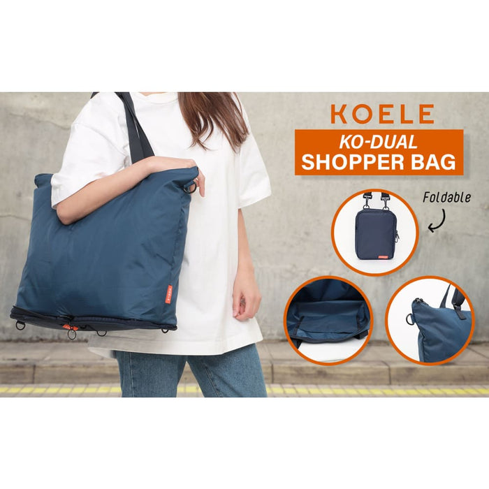 Navy Shopper Bag Tote Foldable Travel Laptop Grocery Ko-dual