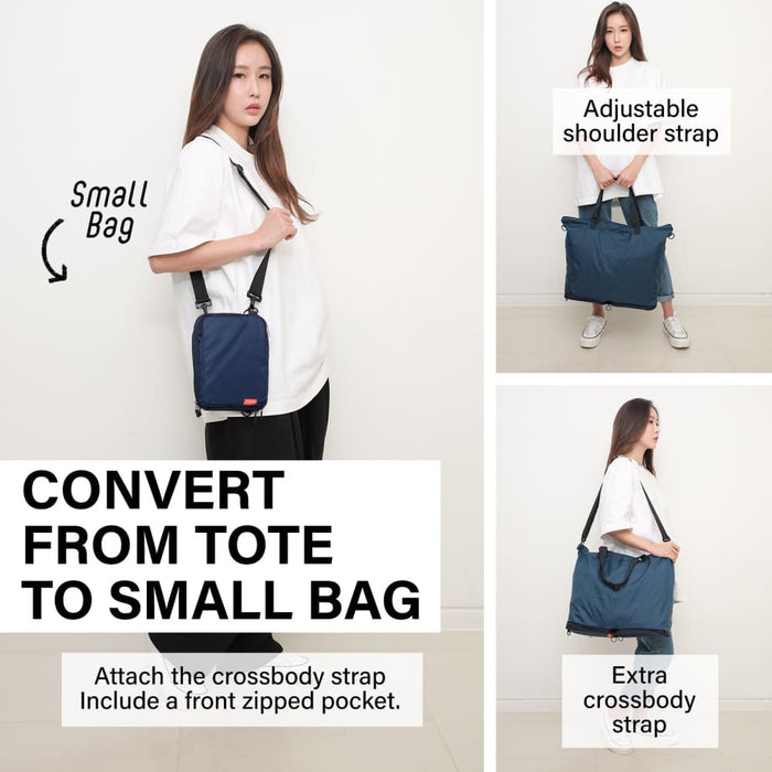 Navy Shopper Bag Tote Foldable Travel Laptop Grocery Ko-dual