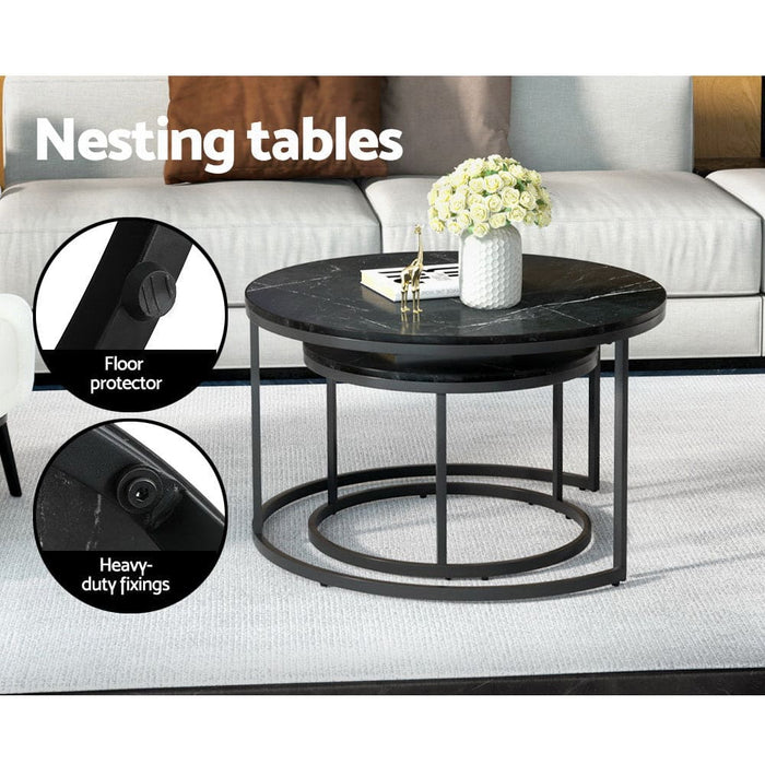 Nesting Coffee Tables Set of 2 Marble-effect Top 80/60cm