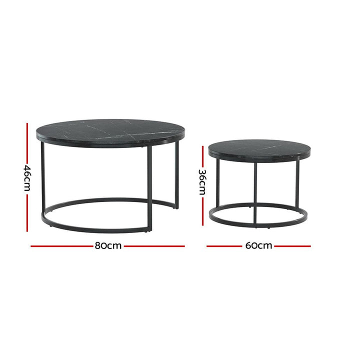 Nesting Coffee Tables Set of 2 Marble-effect Top 80/60cm