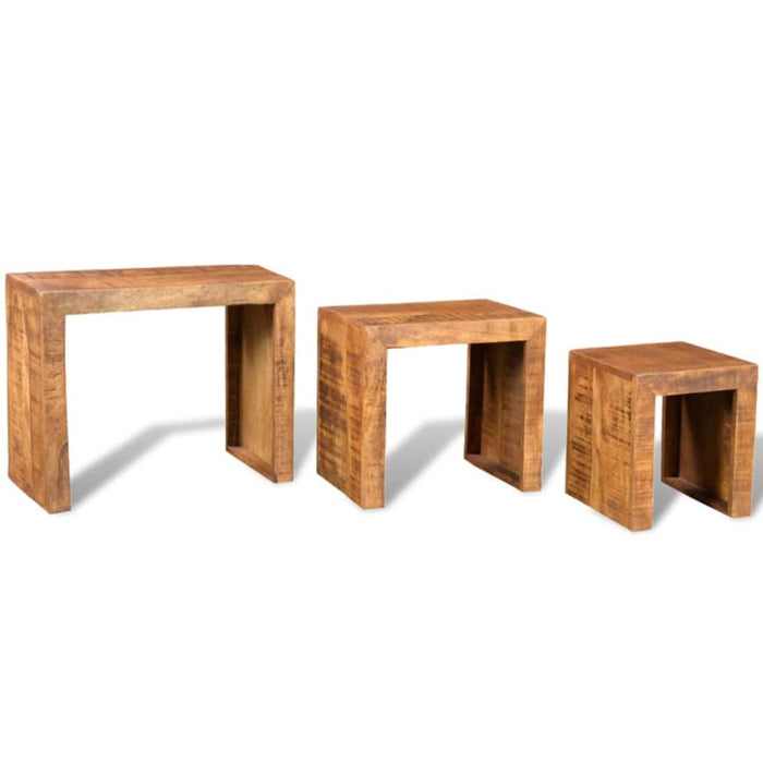 Nesting Table Set 3 Pieces Solid Mango Wood Xaootb