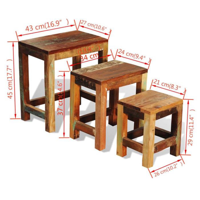 Nesting Table Set 3 Pieces Vintage Reclaimed Wood Xaobkt