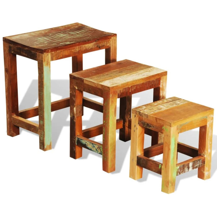 Nesting Table Set 3 Pieces Vintage Reclaimed Wood Xaobkt