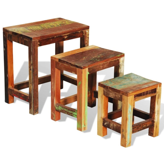 Nesting Table Set 3 Pieces Vintage Reclaimed Wood Xaobkt