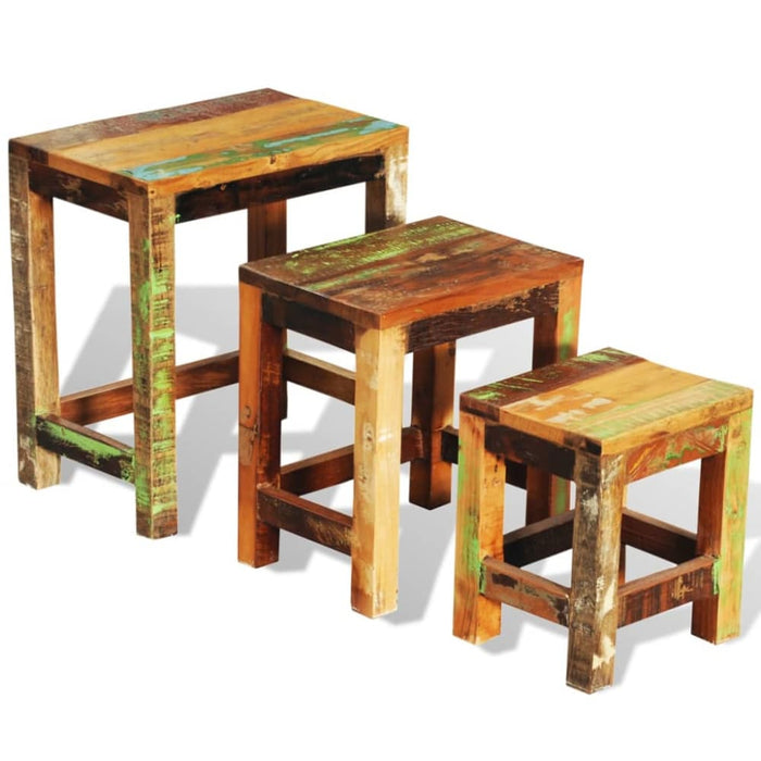 Nesting Table Set 3 Pieces Vintage Reclaimed Wood Xaobkt