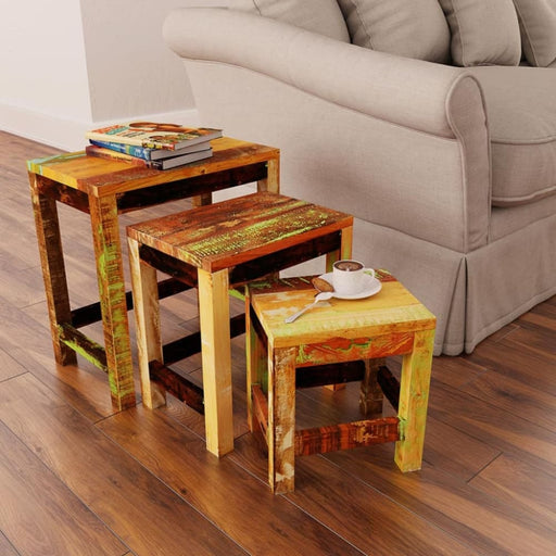Nesting Table Set 3 Pieces Vintage Reclaimed Wood Xaobkt