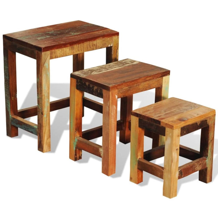 Nesting Table Set 3 Pieces Vintage Reclaimed Wood Xaobkt