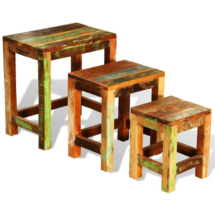 Nesting Table Set 3 Pieces Vintage Reclaimed Wood Xaobkt