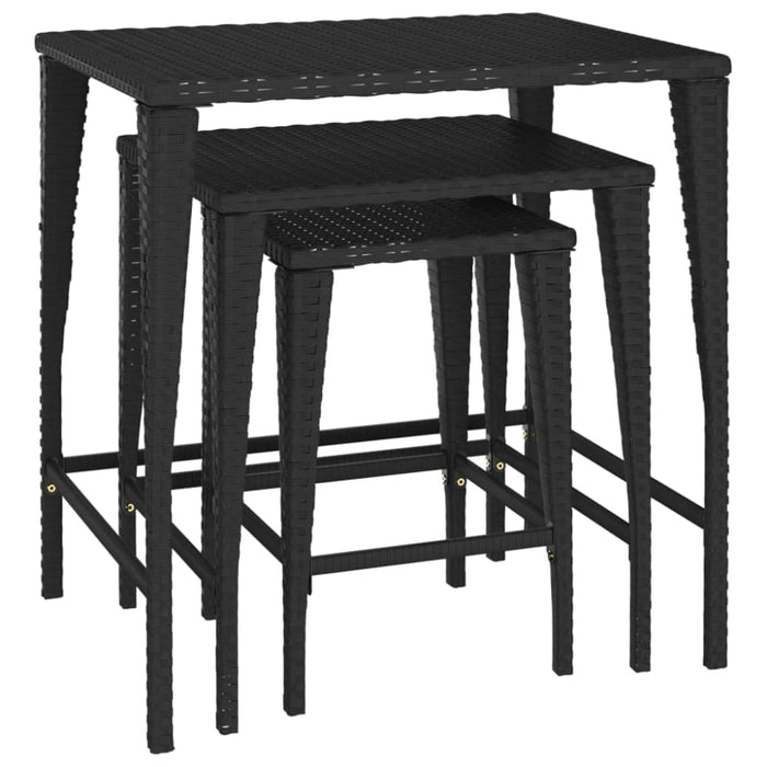 Nesting Tables 3 Pcs Black Poly Rattan Toktna