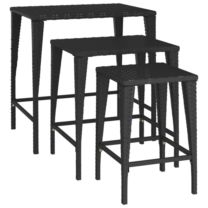 Nesting Tables 3 Pcs Black Poly Rattan Toktna