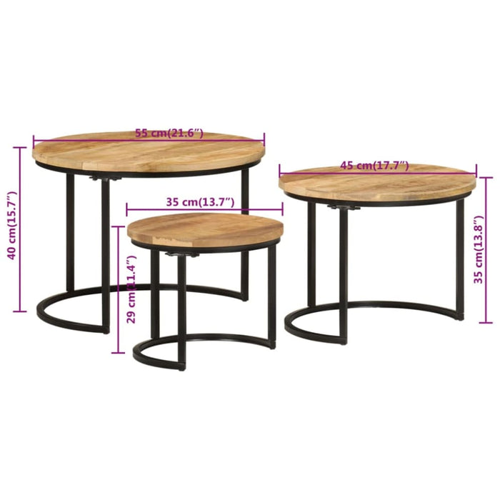 Nesting Tables 3 Pcs Solid Rough Wood Mango Tptkbo