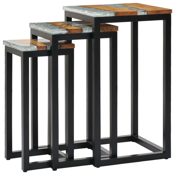 Nesting Tables 3 Pcs Solid Teak Wood and Polyresin Xnolan
