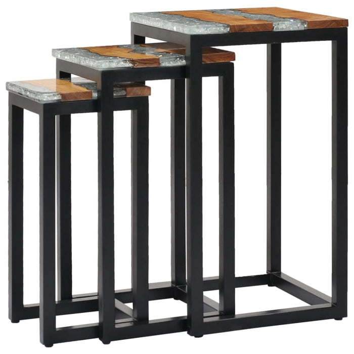 Nesting Tables 3 Pcs Solid Teak Wood and Polyresin Xnolan