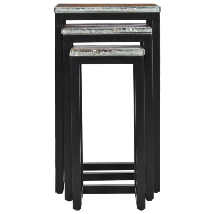 Nesting Tables 3 Pcs Solid Teak Wood and Polyresin Xnolan