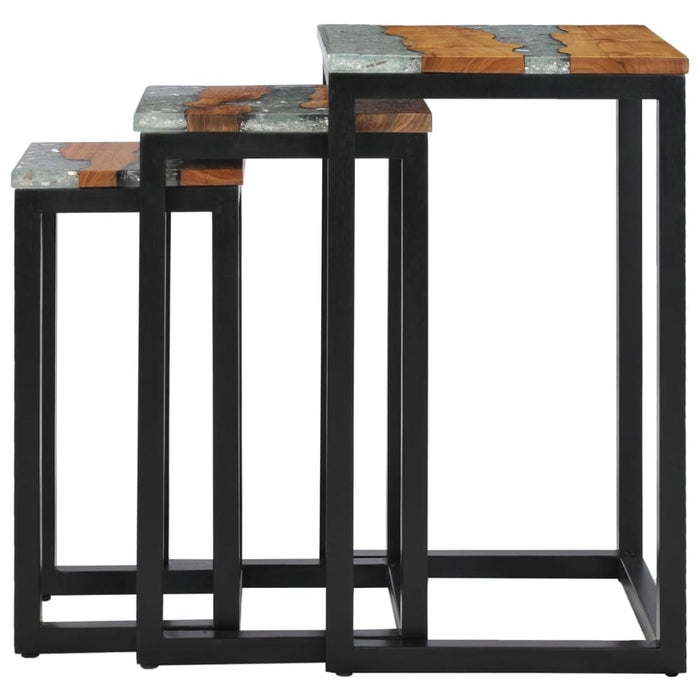 Nesting Tables 3 Pcs Solid Teak Wood and Polyresin Xnolan