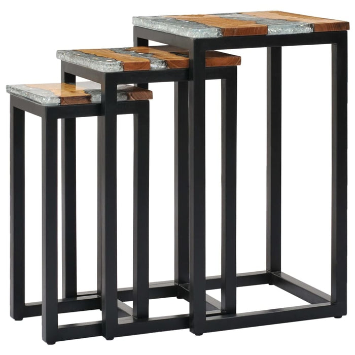 Nesting Tables 3 Pcs Solid Teak Wood and Polyresin Xnolan