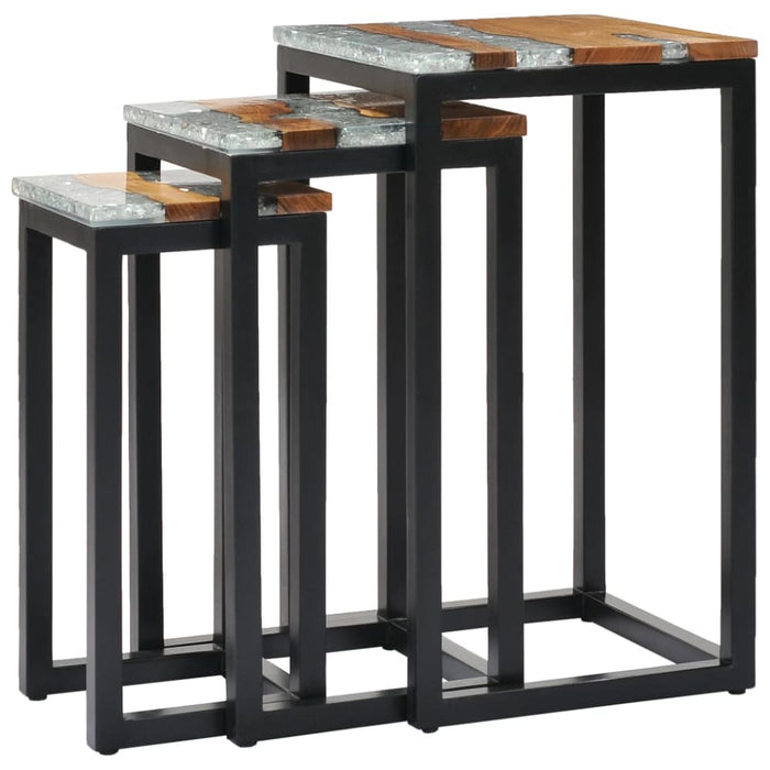 Nesting Tables 3 Pcs Solid Teak Wood and Polyresin Xnolan