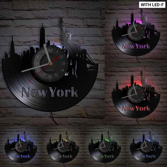 Nyc Skyline Vinyl Record Wall Clock