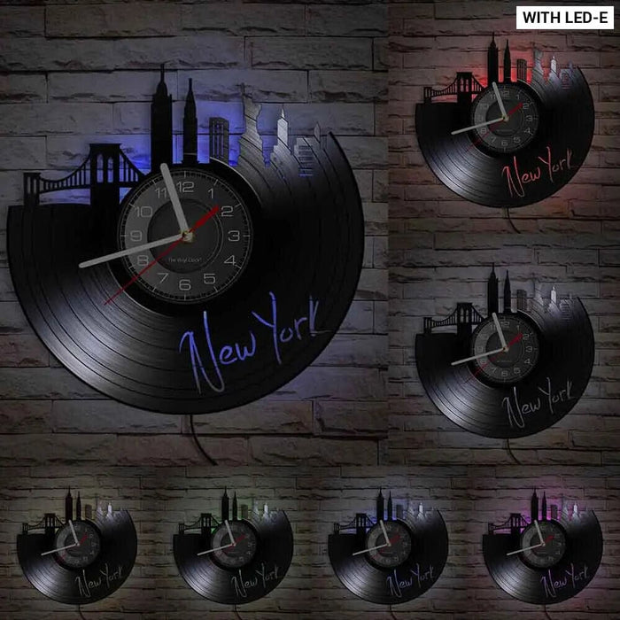 Nyc Skyline Vinyl Record Wall Clock