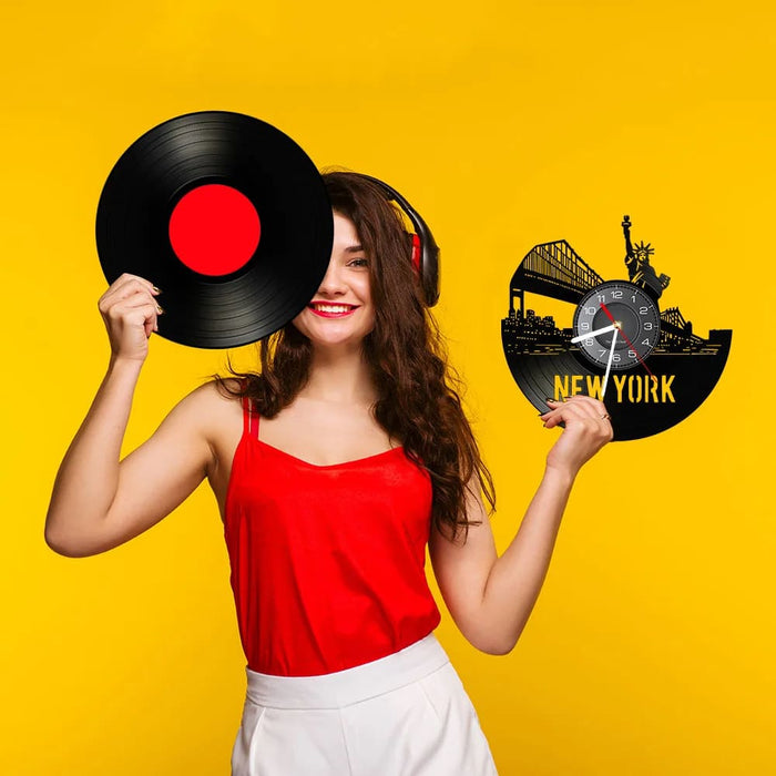 Nyc Skyline Vinyl Record Wall Clock