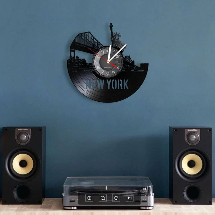 Nyc Skyline Vinyl Record Wall Clock