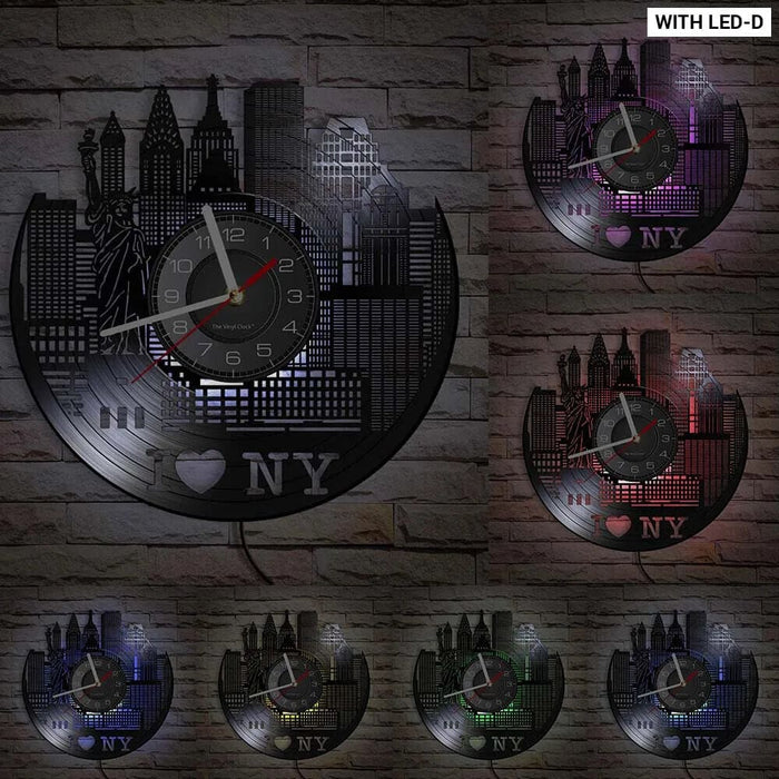 Nyc Skyline Vinyl Record Wall Clock
