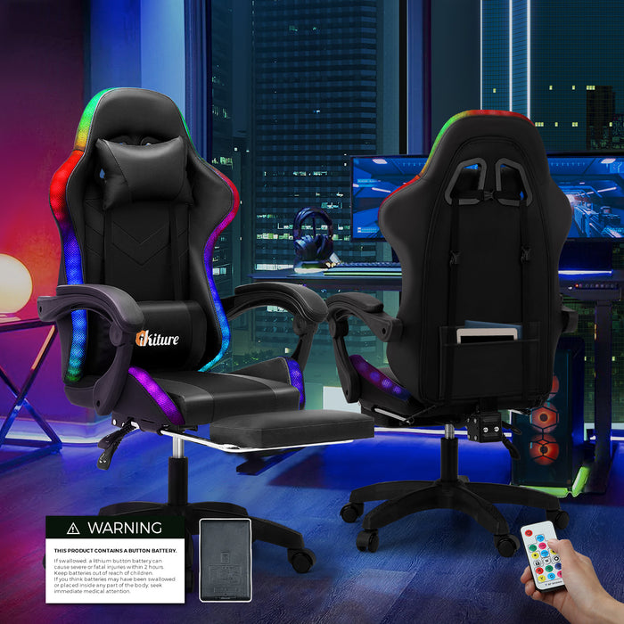 Gaming Chair 7 Rgb Led 8 Points Massage Racing Recliner Office Computer