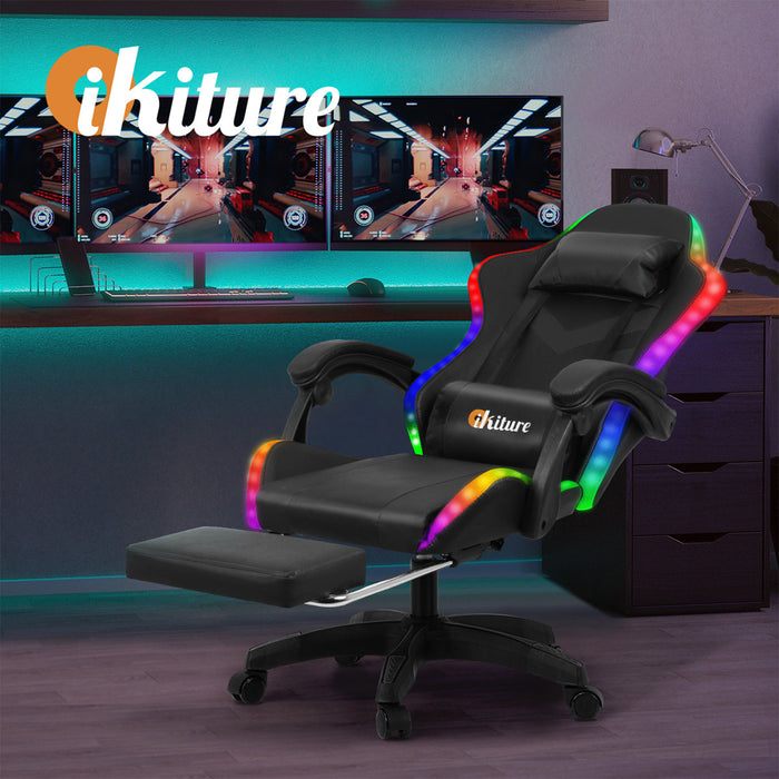 Gaming Chair 7 Rgb Led 8 Points Massage Racing Recliner Office Computer