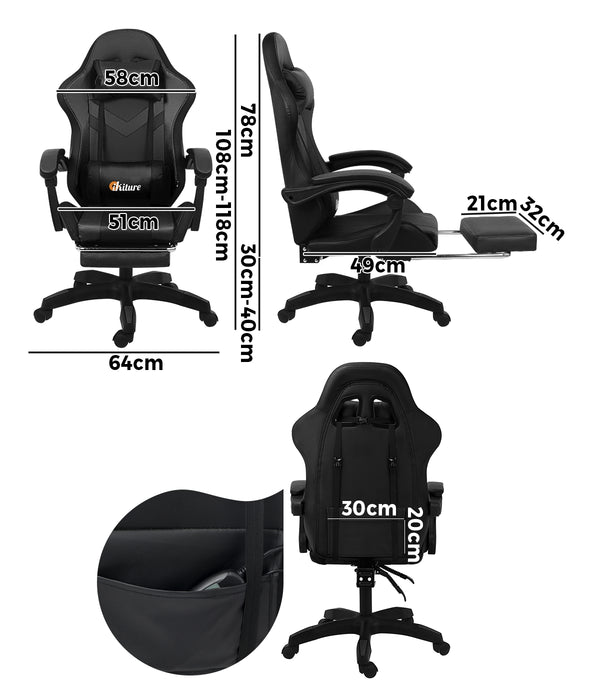 Gaming Chair 7 Rgb Led 8 Points Massage Racing Recliner Office Computer