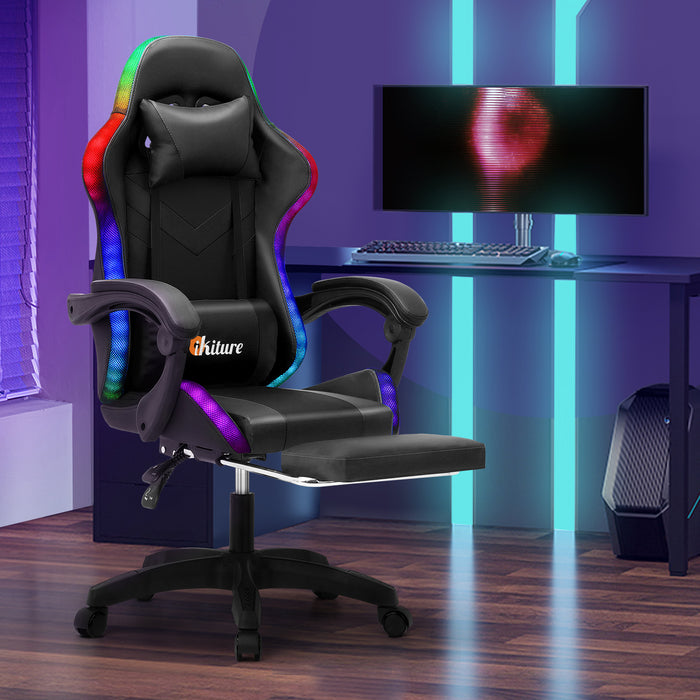 Gaming Chair 7 Rgb Led 8 Points Massage Racing Recliner Office Computer