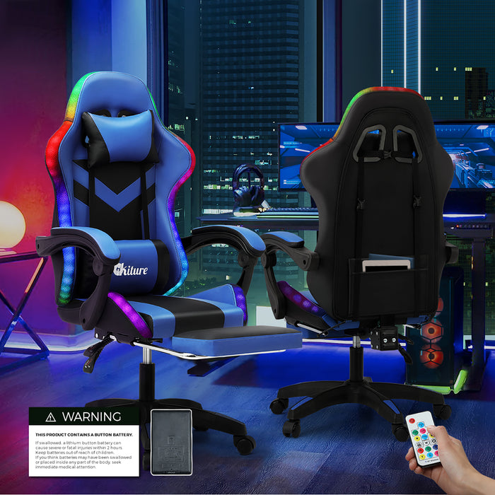 Gaming Chair 7 Rgb Led 8 Points Massage Racing Recliner Office Computer