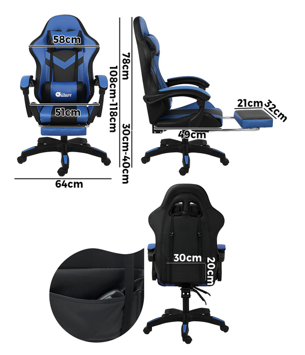 Gaming Chair 7 Rgb Led 8 Points Massage Racing Recliner Office Computer
