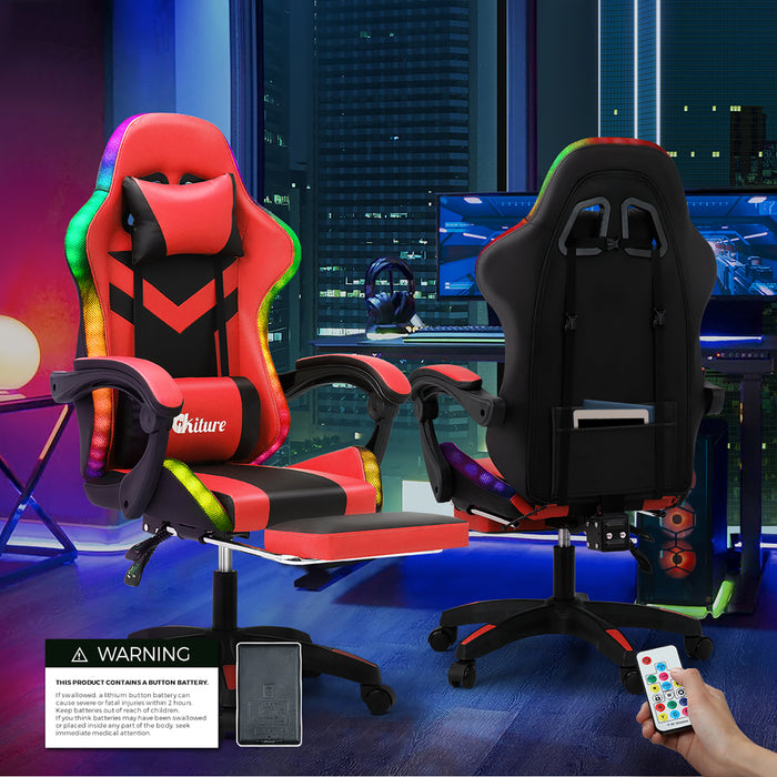 Gaming Chair 7 Rgb Led 8 Points Massage Racing Recliner Office Computer