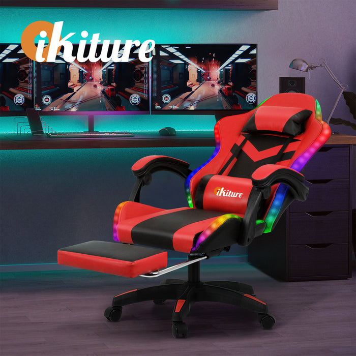 Gaming Chair 7 Rgb Led 8 Points Massage Racing Recliner Office Computer