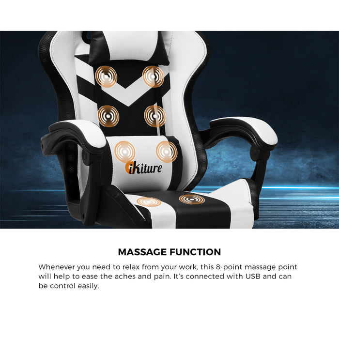 Gaming Chair 7 Rgb Led 8 Points Massage Racing Recliner Office White