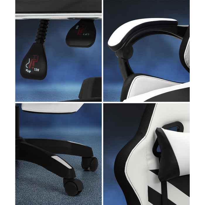 Gaming Chair 7 Rgb Led 8 Points Massage Racing Recliner Office White