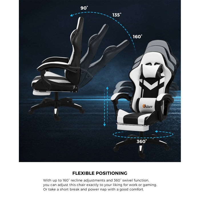 Gaming Chair 7 Rgb Led 8 Points Massage Racing Recliner Office White