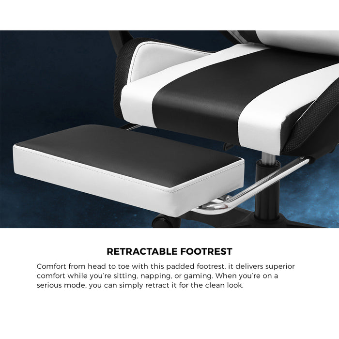 Gaming Chair 7 Rgb Led 8 Points Massage Racing Recliner Office White