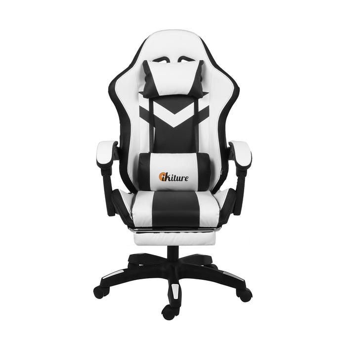 Gaming Chair 7 Rgb Led 8 Points Massage Racing Recliner Office White