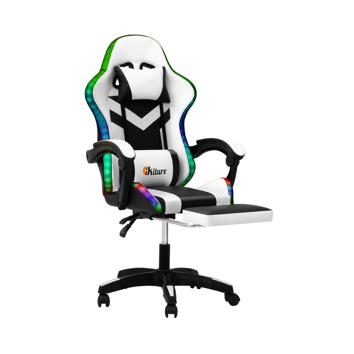 Gaming Chair 7 Rgb Led 8 Points Massage Racing Recliner Office White