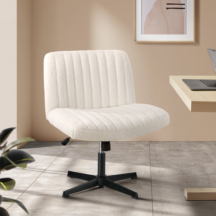 Mid Back Armless Office Desk Chair Wide Seat Sherpa White